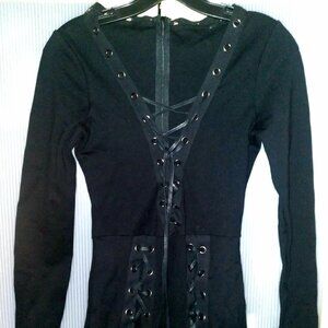 Widow medieval lace up slit long sleeve mini dress